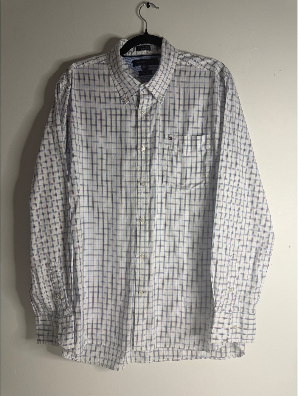 Tommy Hilfiger Men's Custom Fit Button-Down Dress Shirt, Size L/G 16½-17, White/